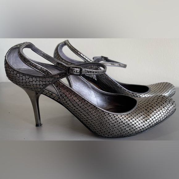 VIA SPIGA METALLIC LEATHER MARY JANE ANKLE STRAP HEELS SILVER, SZ 8.5 - Picture 9 of 14